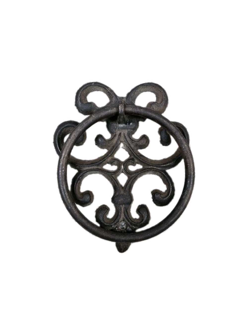 Vintage Ornate Cast Iron Ring Pull Door Knocker Fleur-de-lis Style 6' x 4.5'